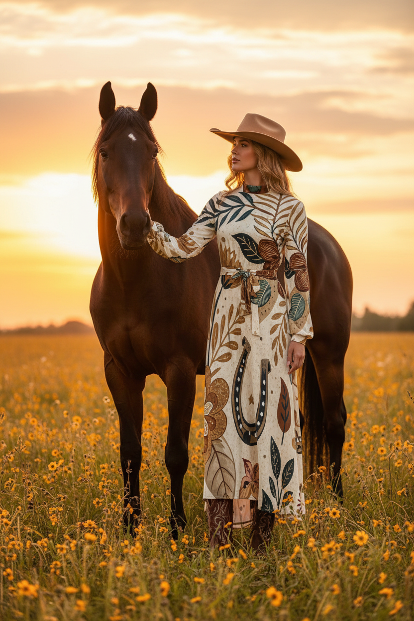 The Cowgirl Sweetheart Dress With Horse No Slit