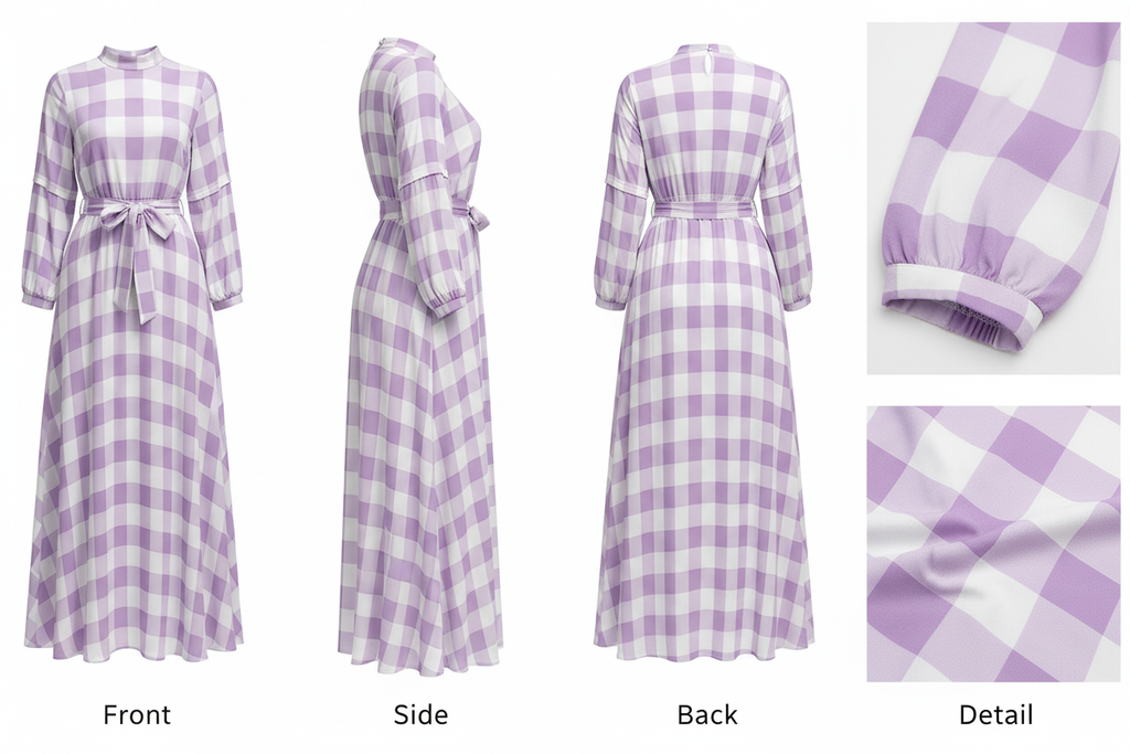 The Homestead Dress Lavender Gingham Clean Neckline
