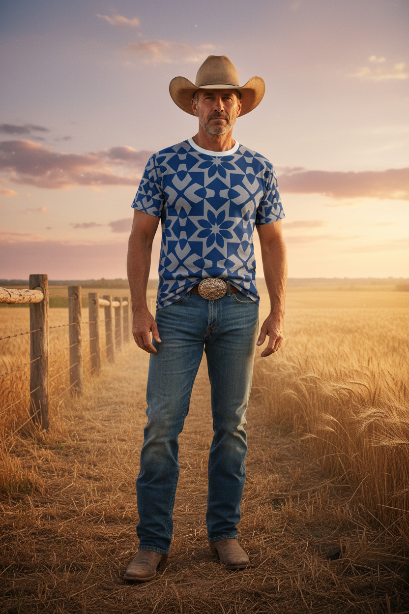 The Mosaic Ranch Tee — Rancher with Cowboy Hat