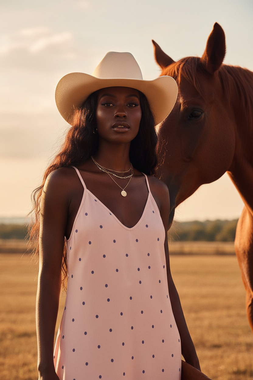 The Sundown Slip Dress Close Up With Horse
