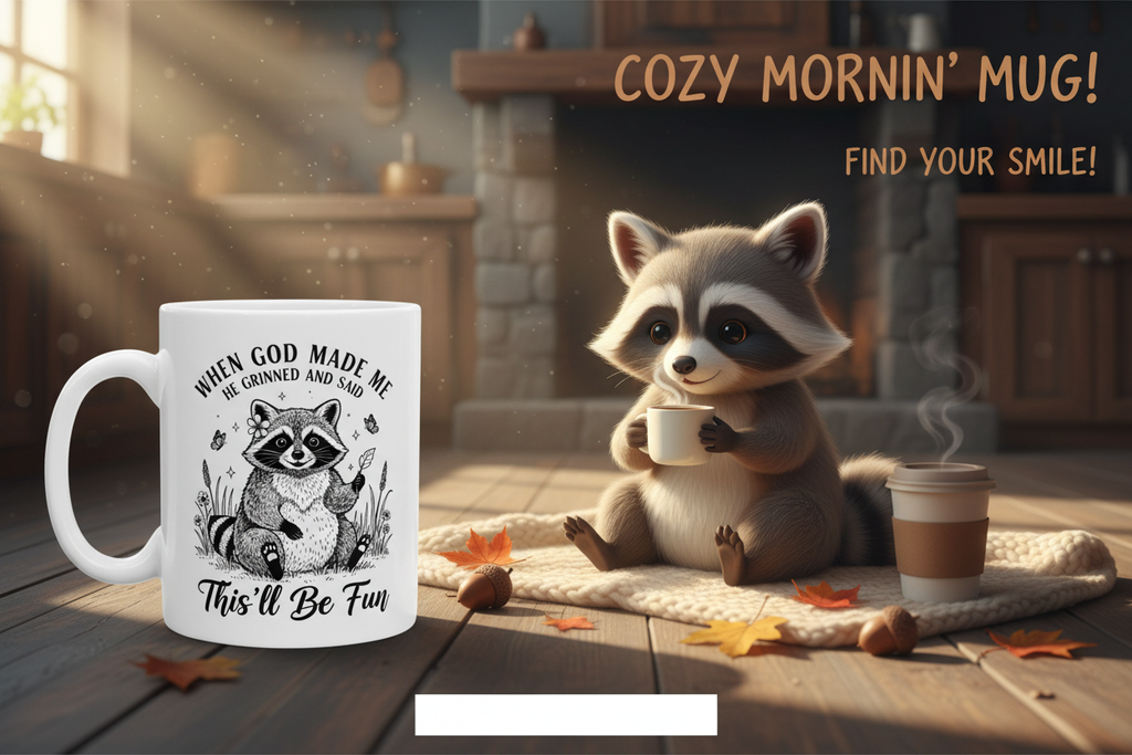 This'll Be Fun Raccoon Ceramic Mug Cute Ad