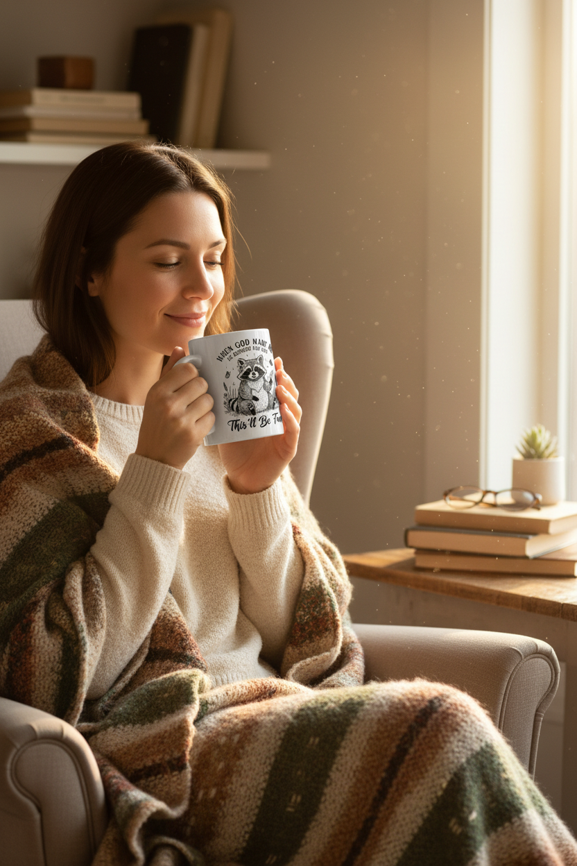 This'll Be Fun Raccoon Mug Woman Mockup