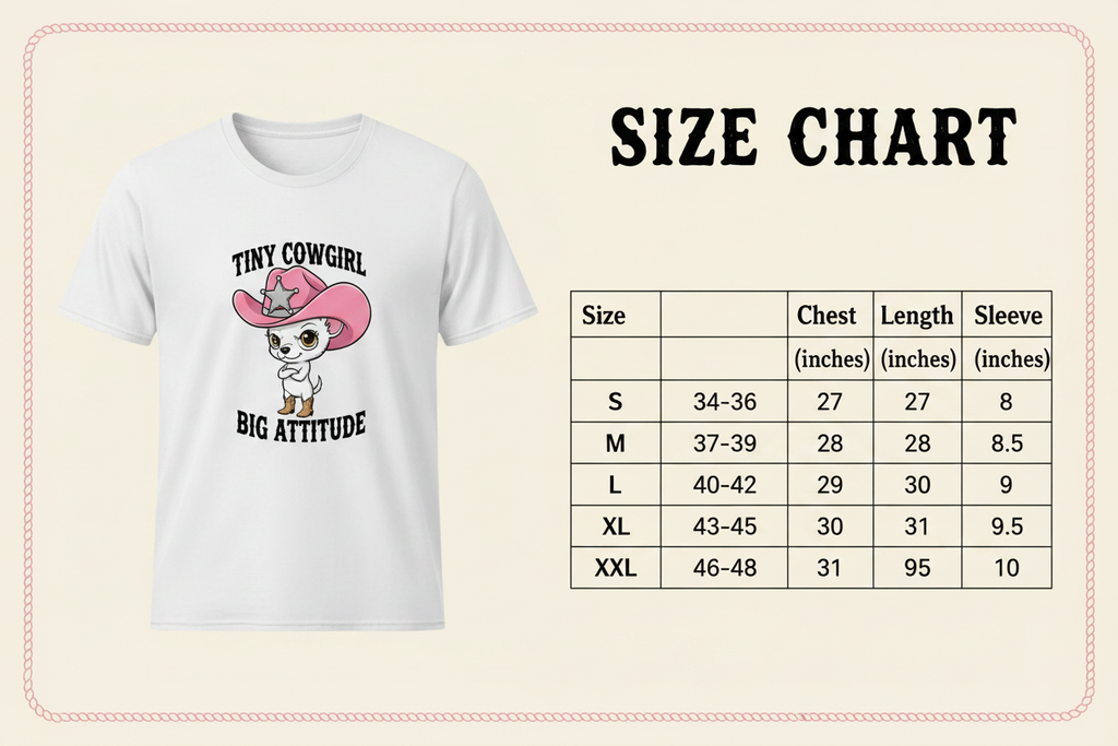 Tiny Cowgirl Big Attitude - Size Chart