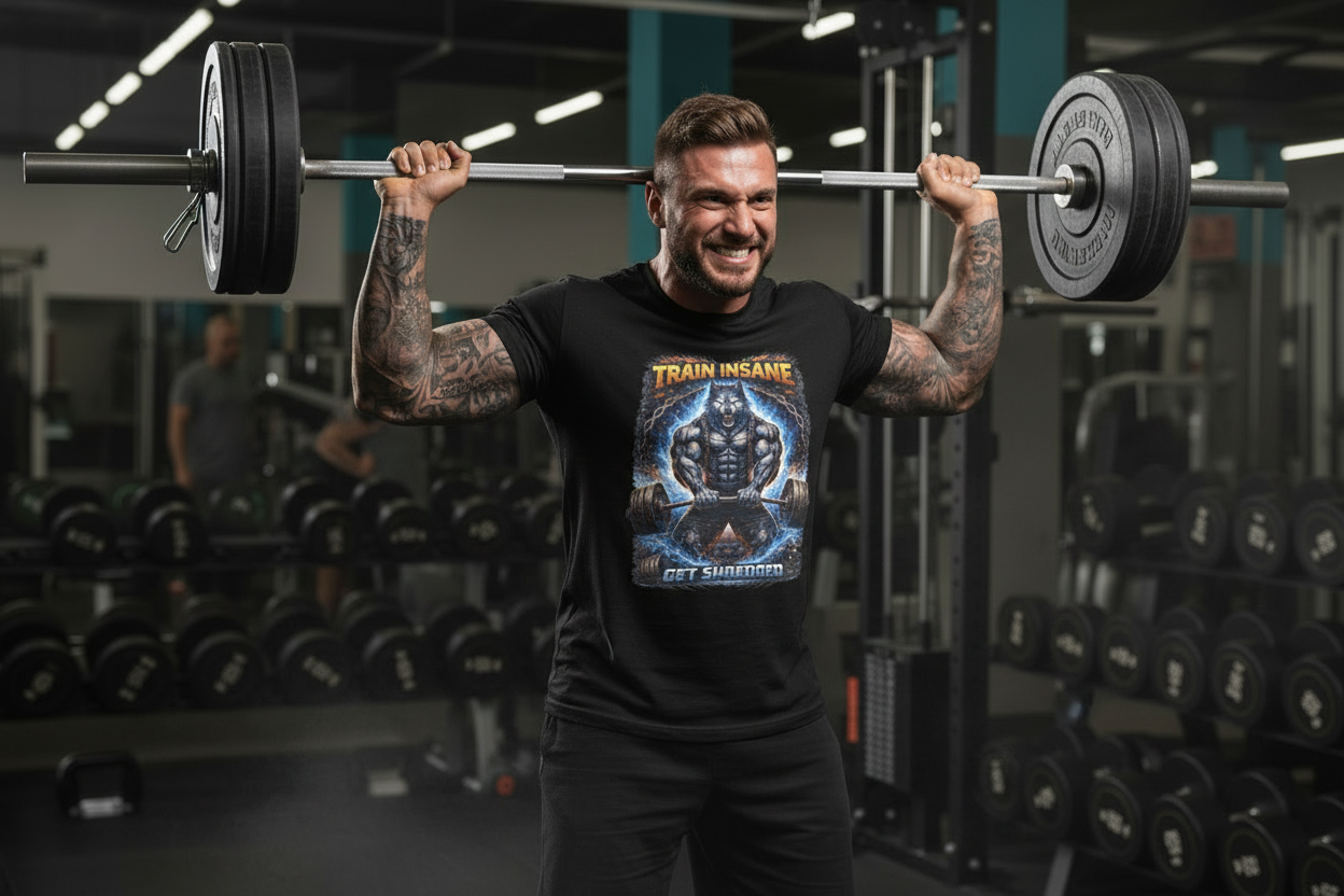Train Insane Get Shredded - Shoulder Press Pose