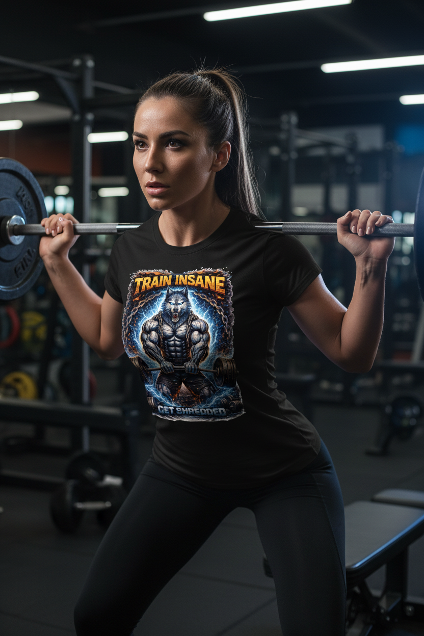 Train Insane Get Shredded - Woman Black Mockup 2