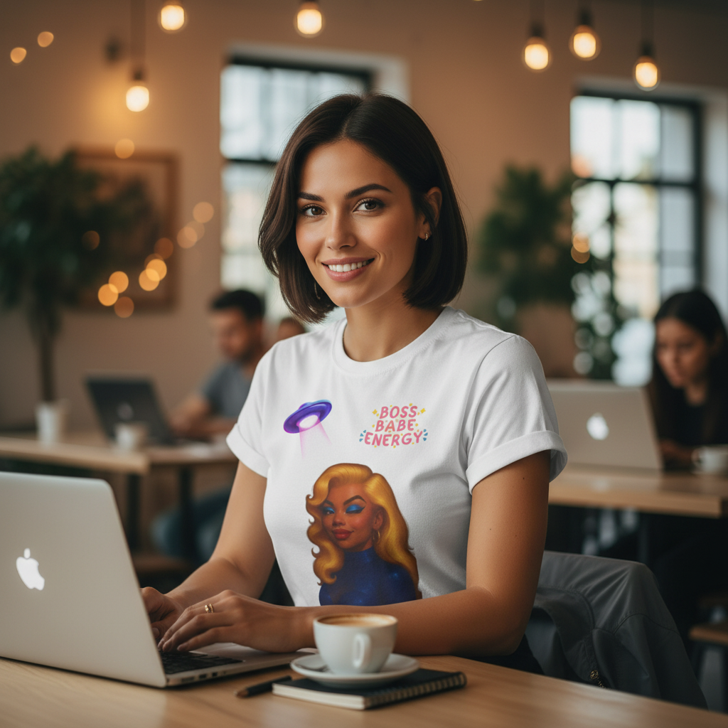 Trendy co-working space with laptop and coffee