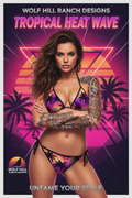 Tropical sunset bikini poster ad