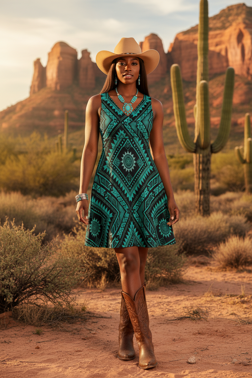 Turquoise Aztec Sun Dress – Black Cowgirl