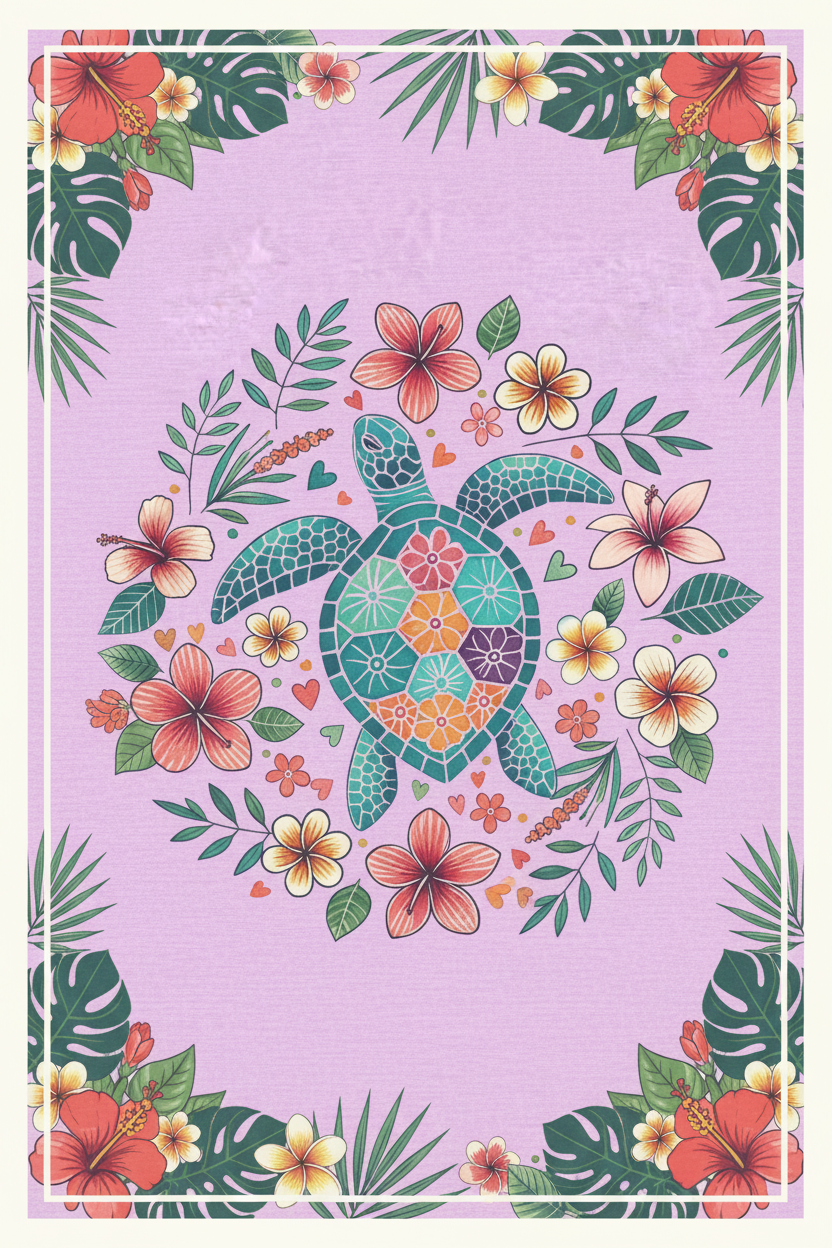Turtle Floral Poster