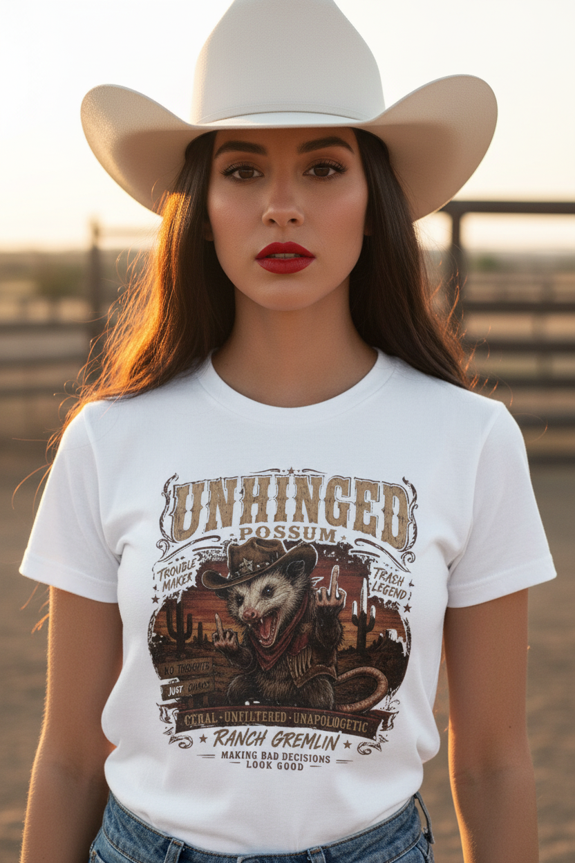 Unhinged Possum - White Tee Close Up
