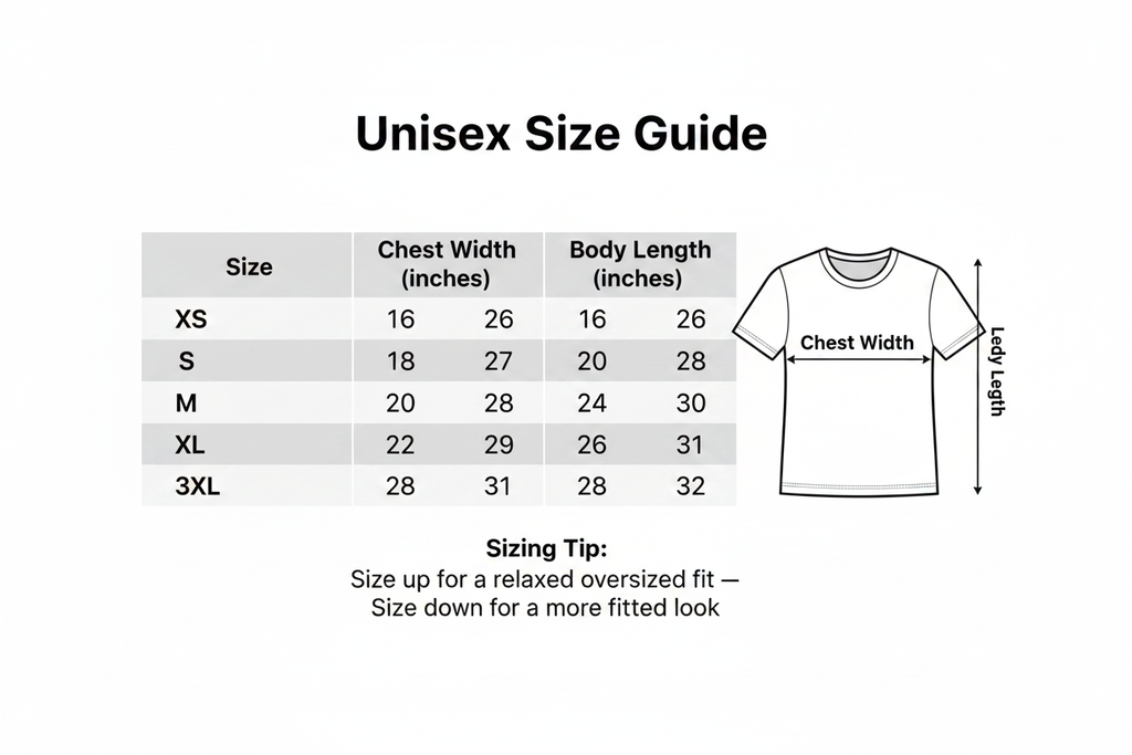 Unisex Size Chart with Fit Tips