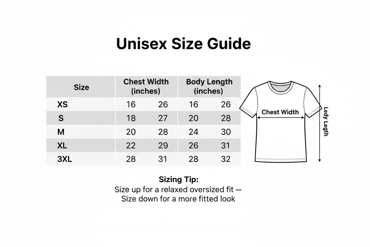 Unisex Size Chart with Fit Tips