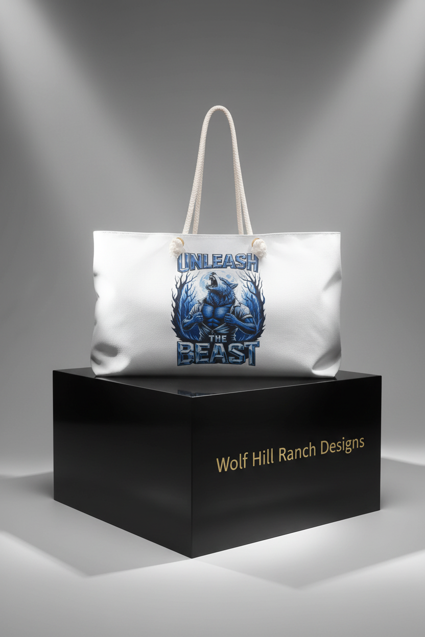 Unleash The Beast bag on display box with Wolf Hill Ranch Designs written on it