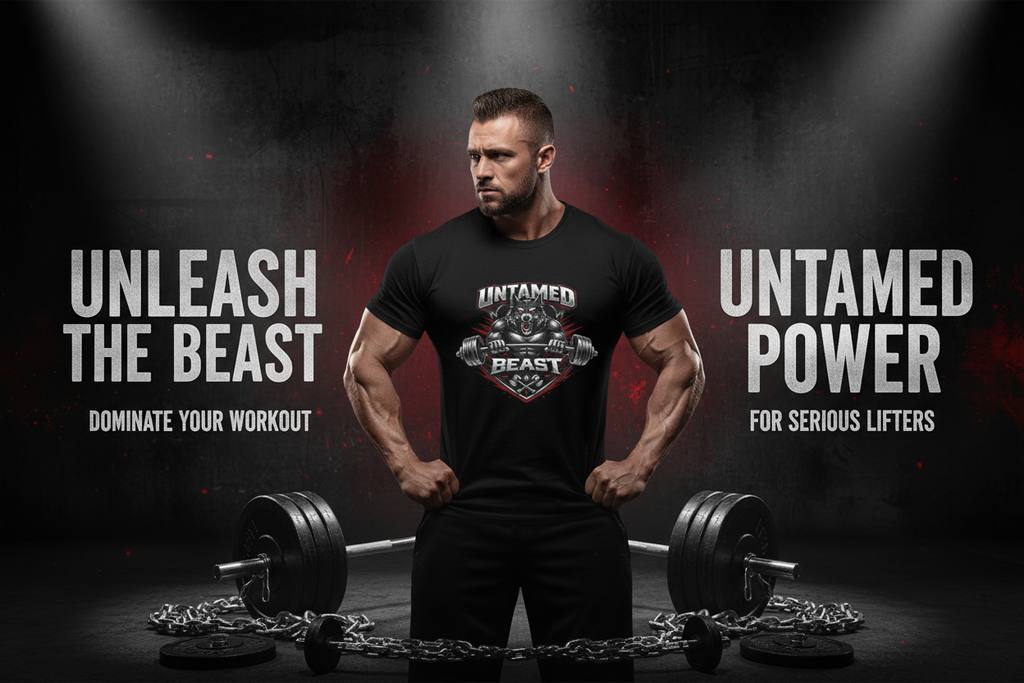 Untamed Beast Workout T-Shirt Sales Banner with Product Design
