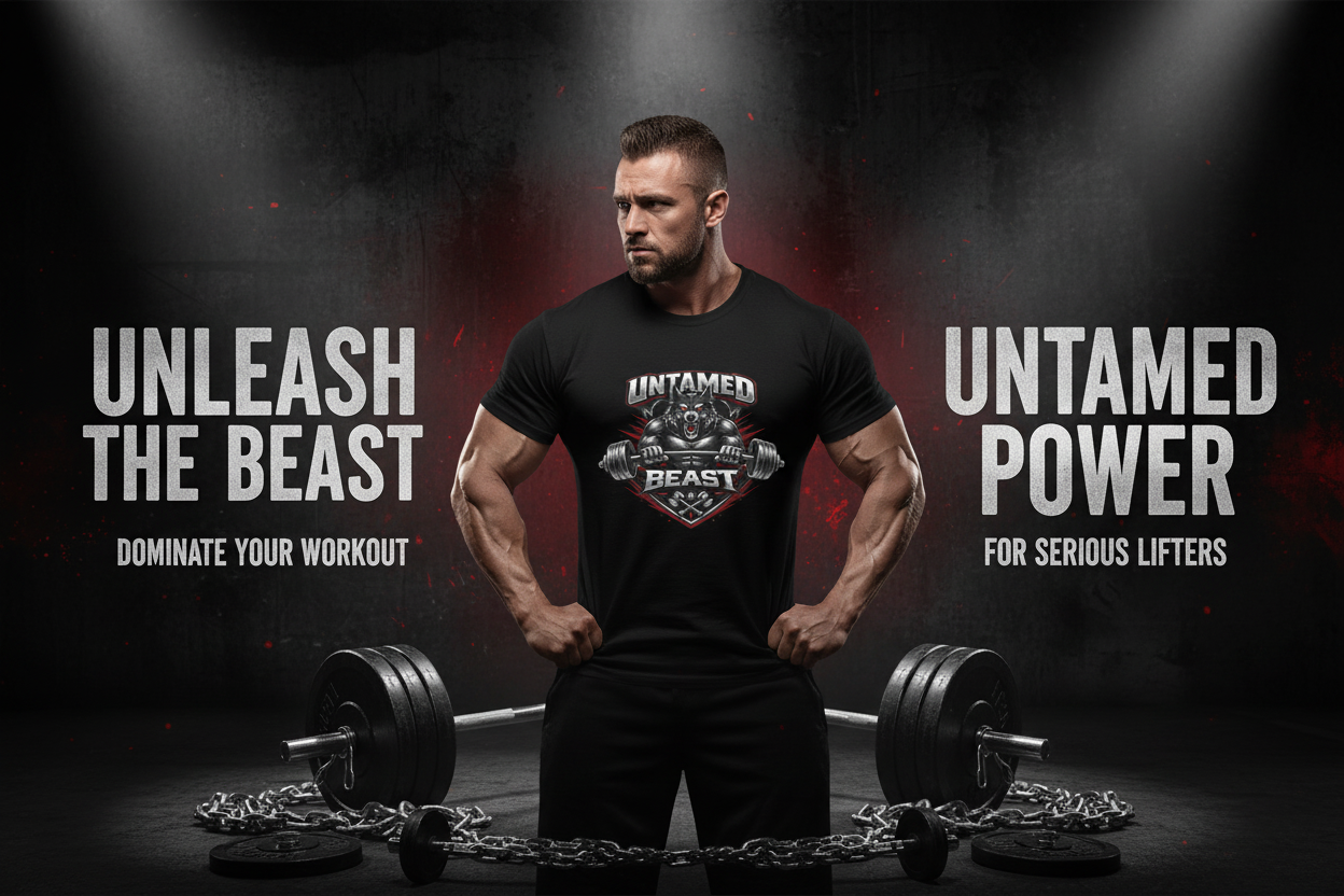 Untamed Beast Workout T-Shirt Sales Banner with Product Design