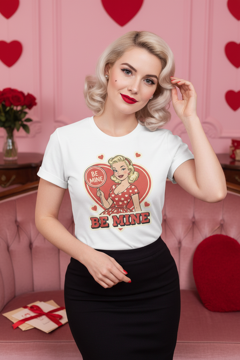 Valentine Retro Be Mine T-Shirt Monroe Pin-Up Mockup