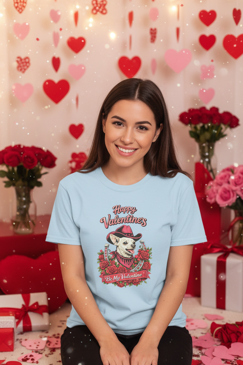 Valentine's Cowboy Chihuahua Tee Mockup