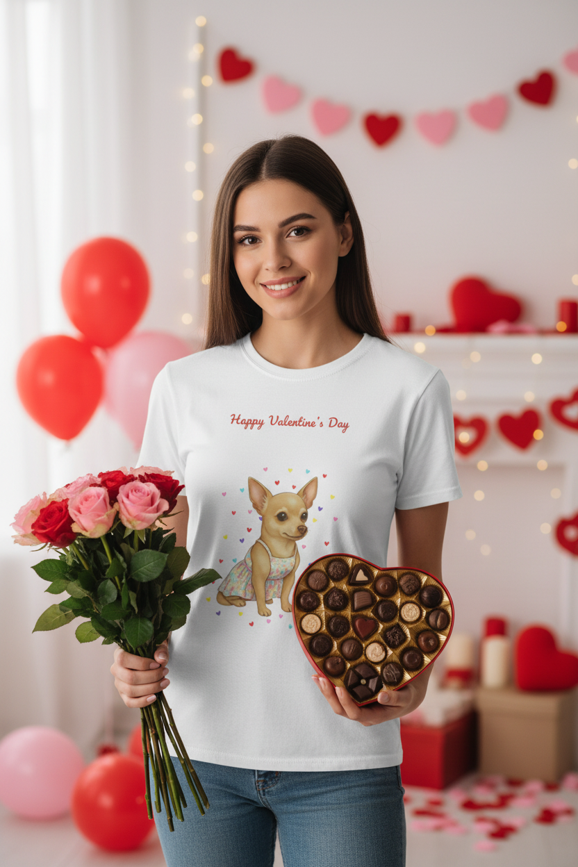 Valentine's Day Chihuahua Tee Mockup