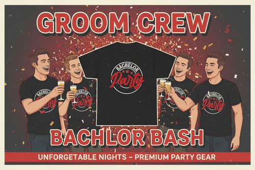 Vintage retro groom crew tee banner ad