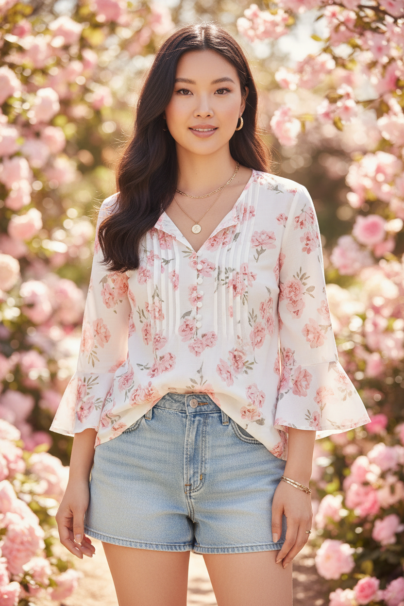 Vintage Rose Blouse - Garden Denim