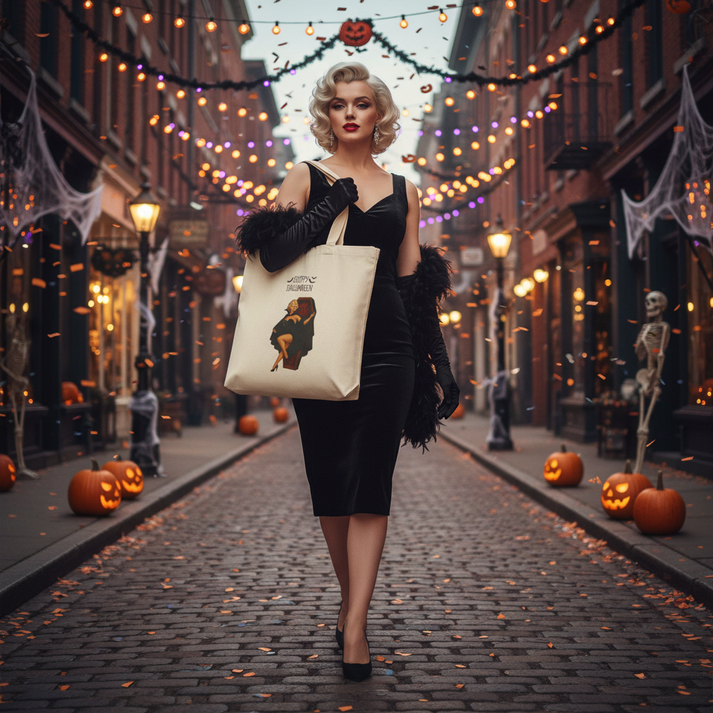 Walking through decorated Halloween street