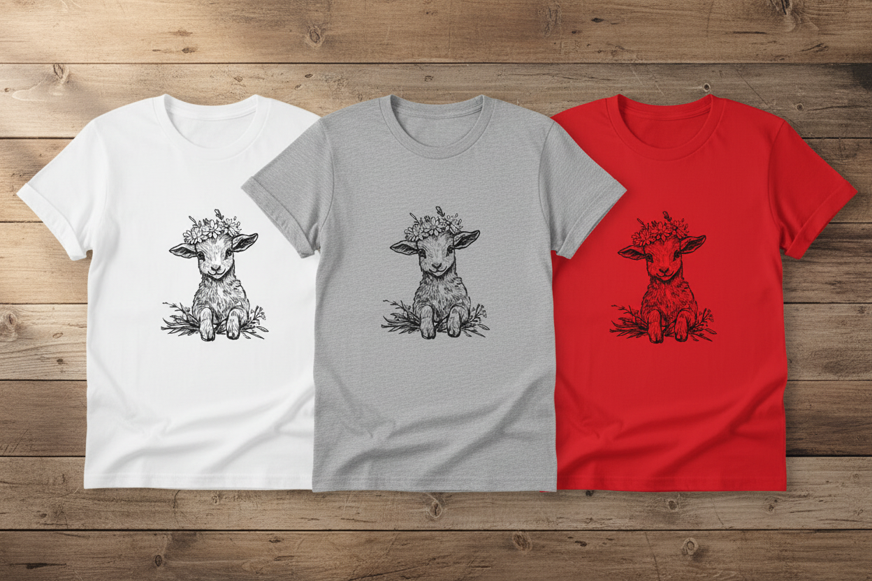White Gray Red Lamb Tee Side by Side