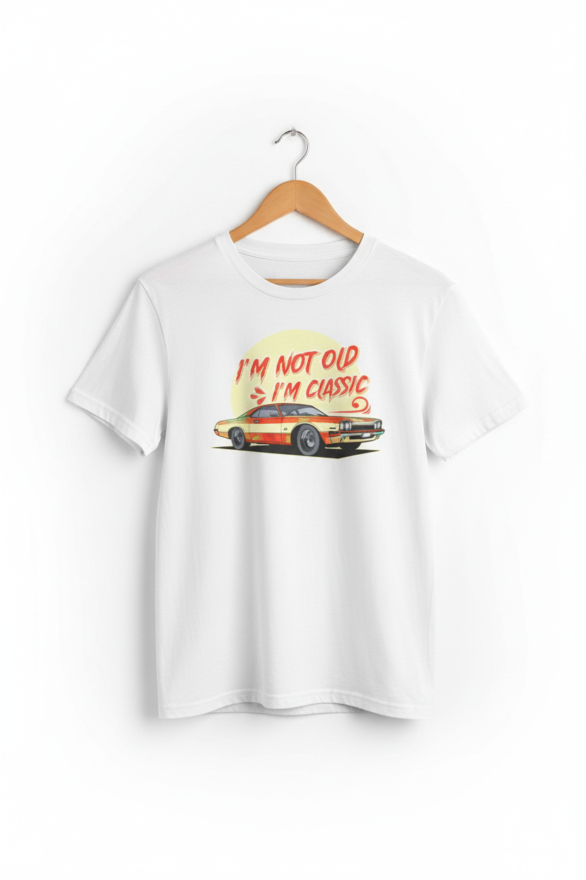 White I'm Not Old I'm Classic tee on hanger