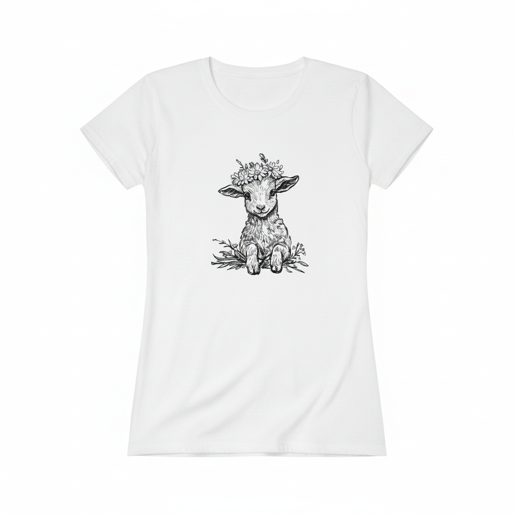 White Lamb Tee Flat Lay No Person