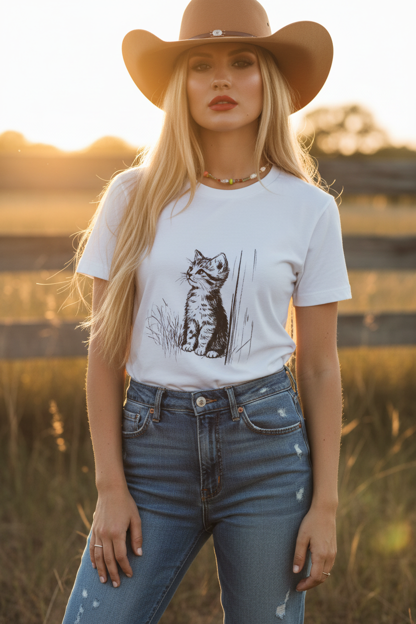 White Tee Cowgirl