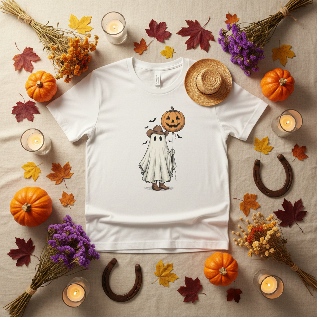 White Tee Flat Lay Halloween