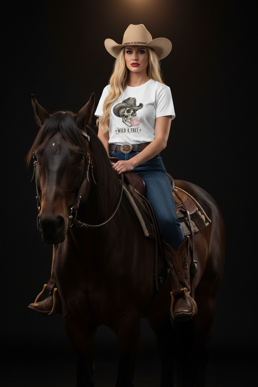 Wild & Free – Cowgirl on Horse Studio Shot