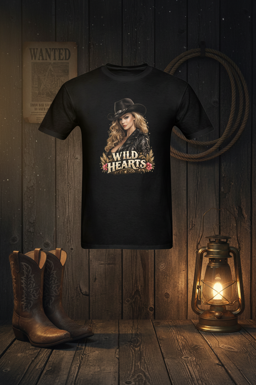 Wild Hearts - Black Tee Western Mockup