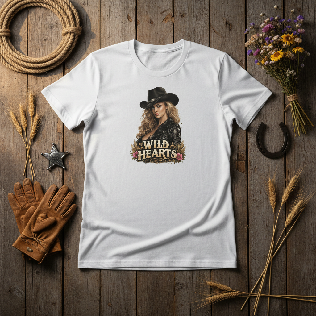 Wild Hearts - White Tee Western Flat Lay
