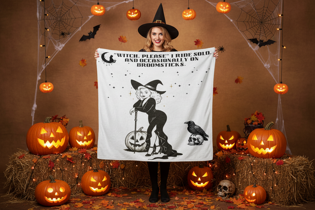 Witch Please Halloween Blanket - Lady in Witch Costume Banner