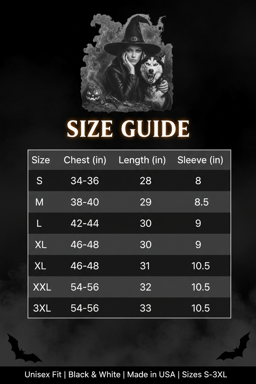 Witch & Wolf Gothic Size Chart