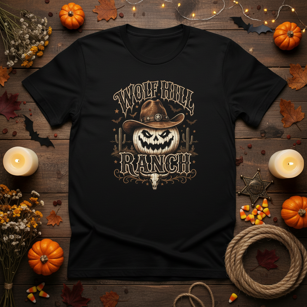 Wolf Hill Ranch Pumpkin Outlaw - Black Halloween Western Flat Lay