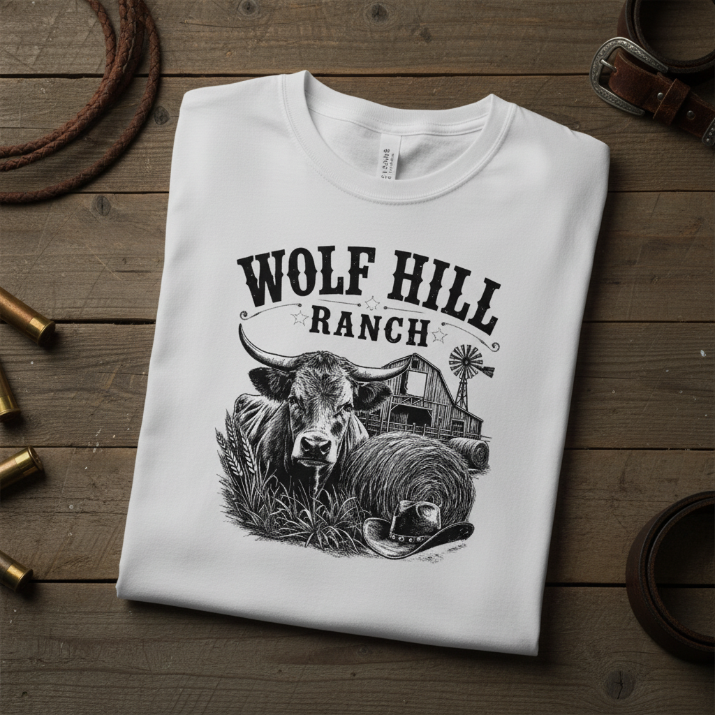 Wolf Hill Ranch White Tee Mockup