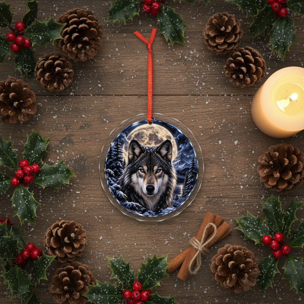 Wolf Moon Ornament Rustic Flat Lay