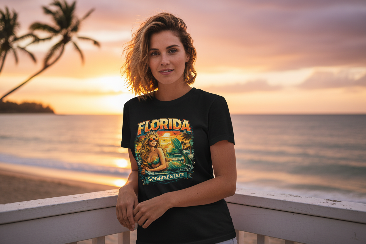 Woman in Black Tee at Sunset