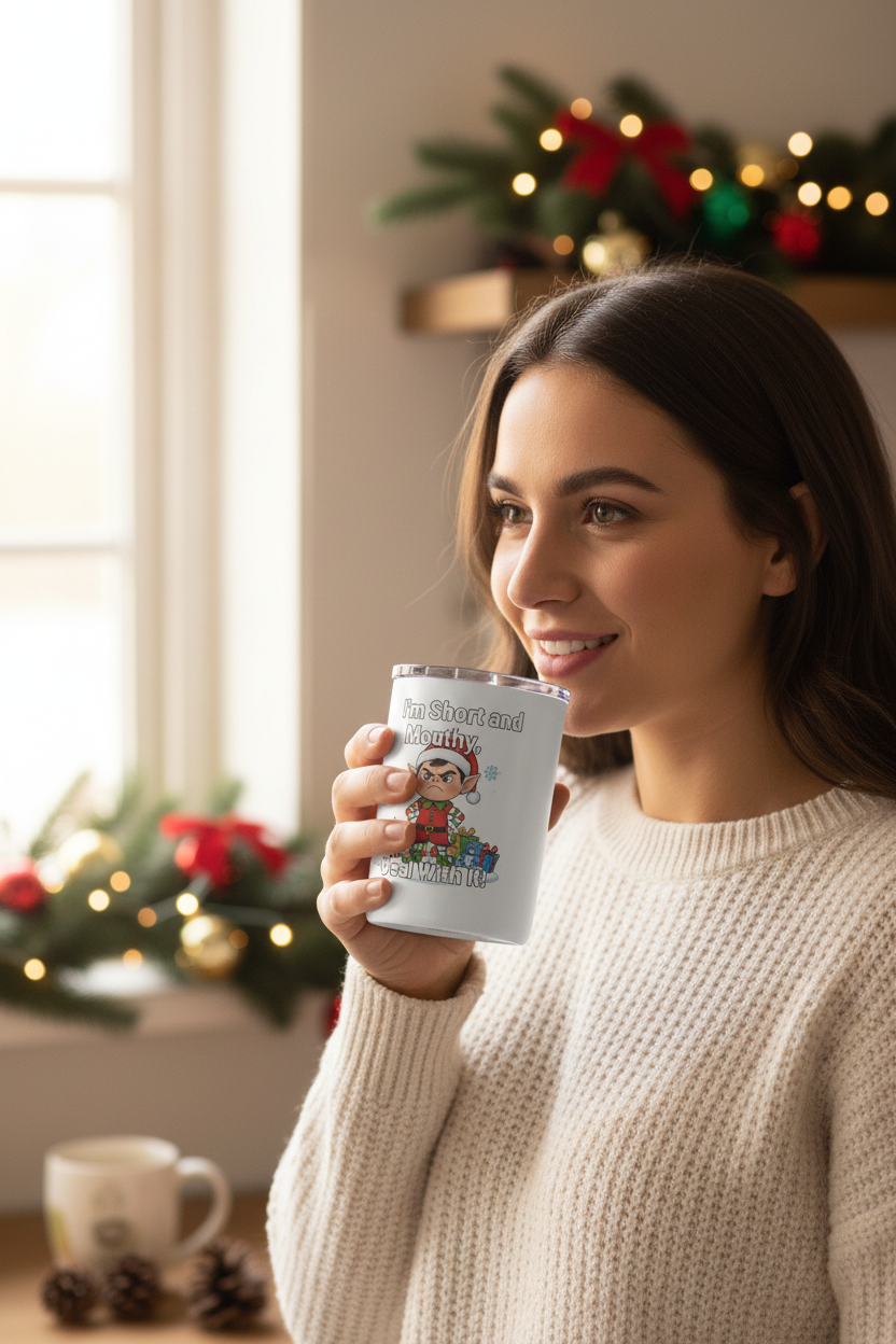 Woman in festive kitchen with holiday decorations