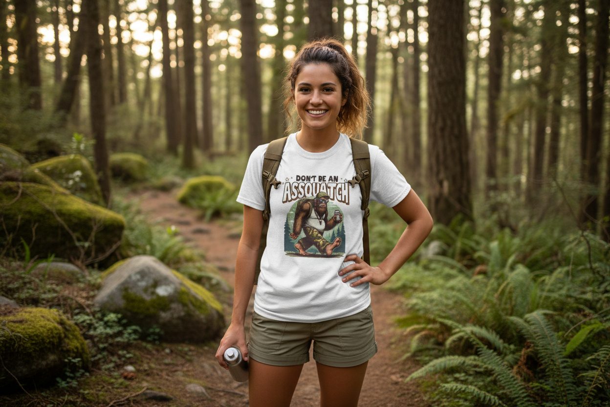 Woman in forest or hiking trail setting