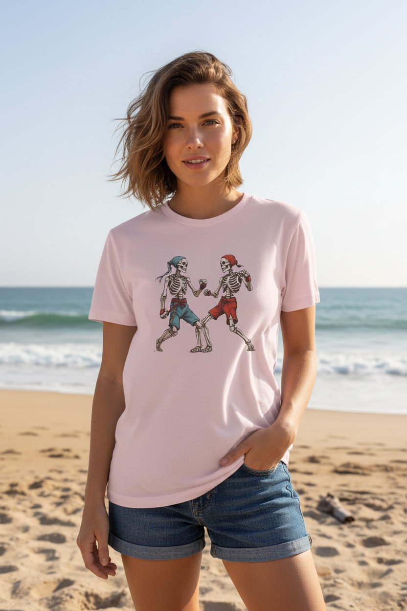 Woman in Pink Shirt at Beach