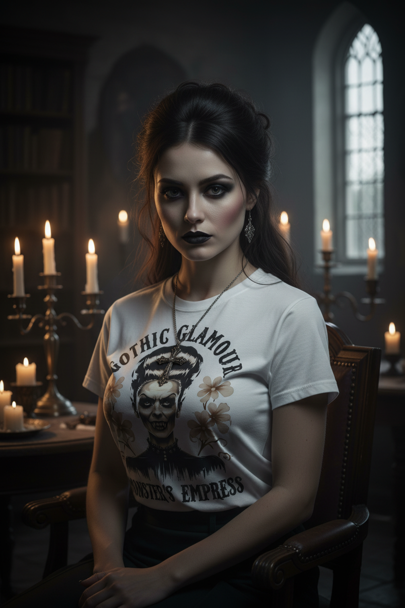 Woman in vintage gothic setting with candlelight
