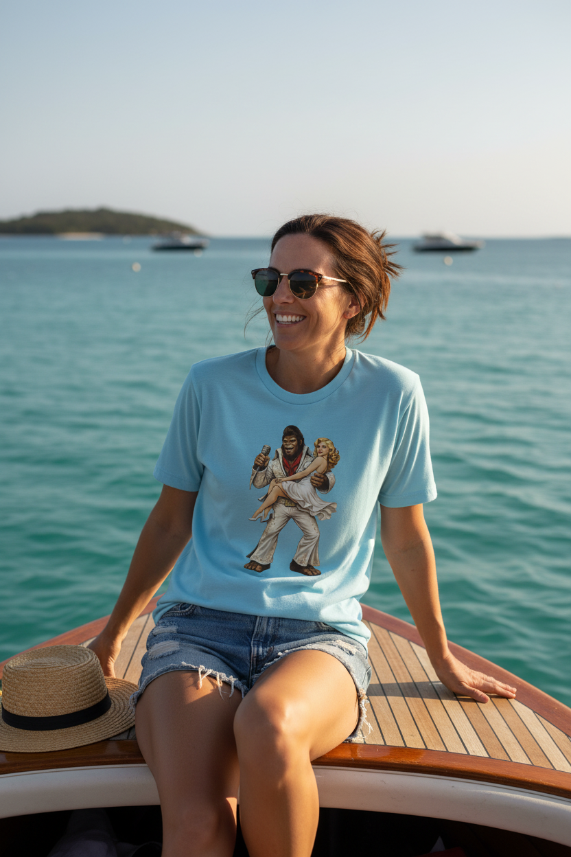 Woman on Boat in Light Blue