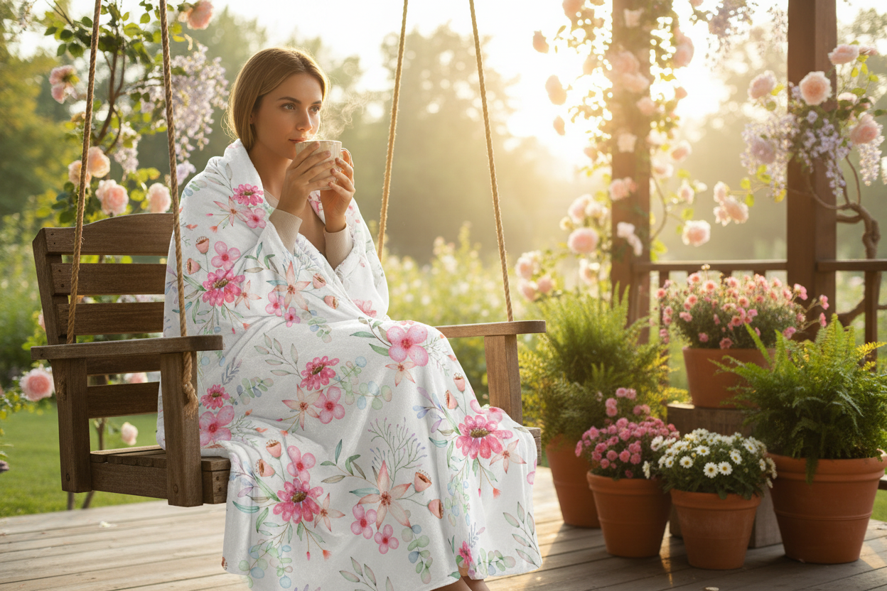 Woman on Porch with Blanket