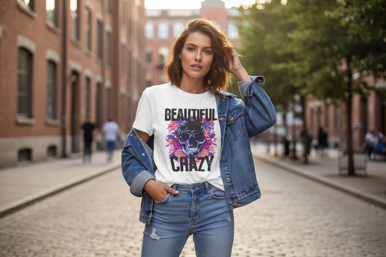 Woman outdoors with denim jacket layered