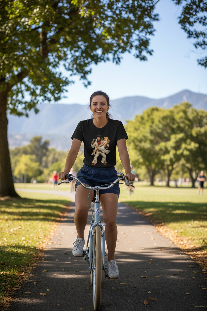 Woman Riding Bike in Black