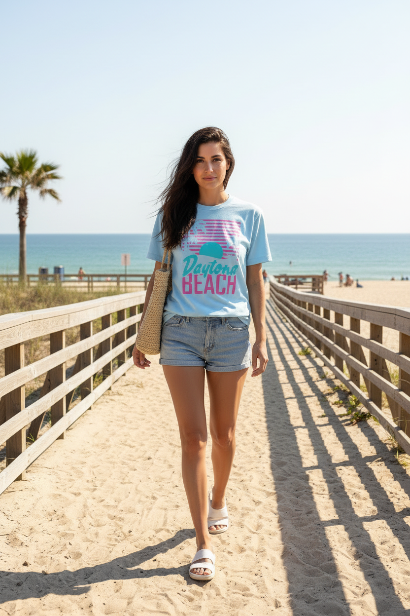 Woman Wearing Daytona Beach Tee Front View