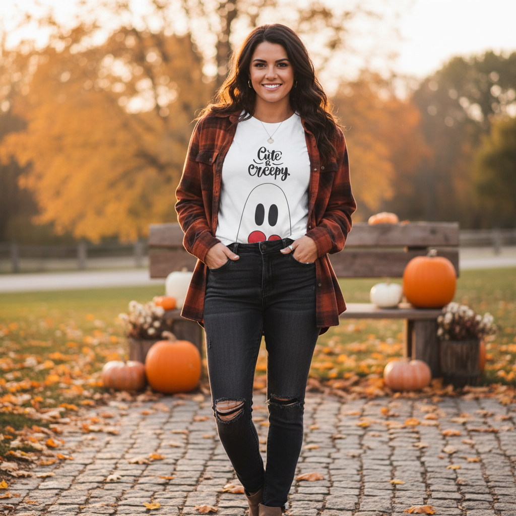 Woman wearing your Ghost Halloween shirt