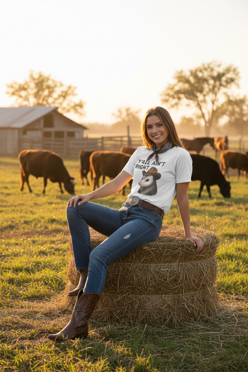 Y'all Ain't Right Possum Tee Cowgirl Farm Mockup